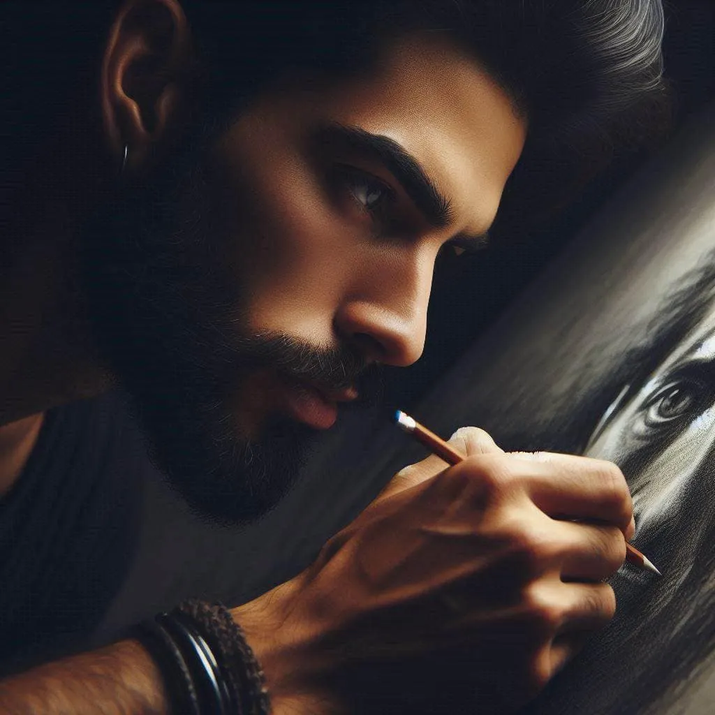 آموزش سیاه قلم در اصفهان 4 فردی در حال کشیدن نقاشی سیاه قلم