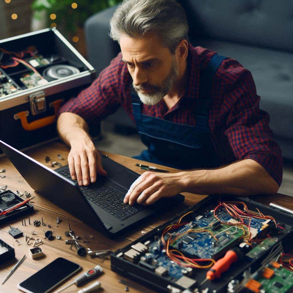 معرفی بهترین مراکز تعمیر لپ تاپ در اصفهان 15 فردی در حال تعمیر یک لپ تاپ
